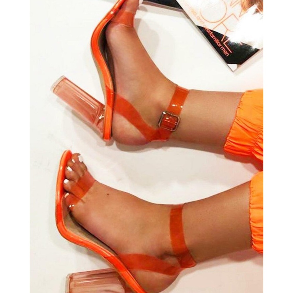 NWB Neon orange clear strappy chunky heels - Picture 2 of 5